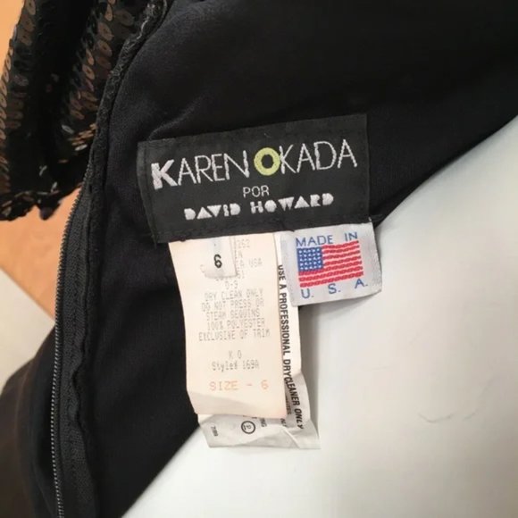 Vintage Karen Okada Black Sequin & Rhinestone Party Dress 6 Backless - Picture 7 of 11